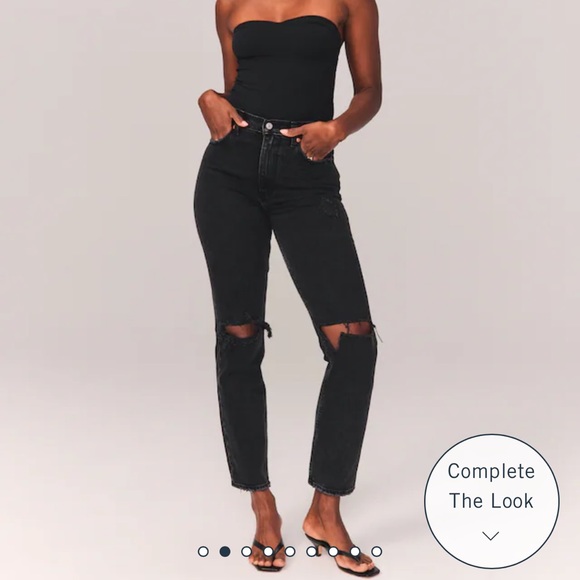 Abercrombie & Fitch Curve Love Ultra High Rise 90’s Straight Jeans in Black Rip - Picture 2 of 5